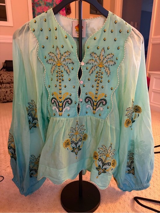 FARM Rio Tops - FARM Rio Aqua Embroidered Boho Tunic